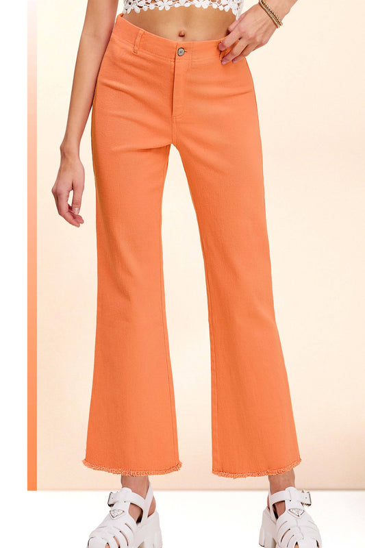 Soft Washed Stretchy High Waisted Flare Pants: Red / L