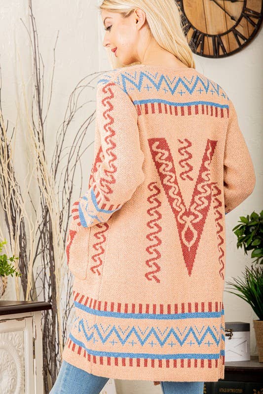 MULTI PRINT OPEN SWEATER CARDIGAN