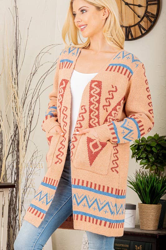 MULTI PRINT OPEN SWEATER CARDIGAN