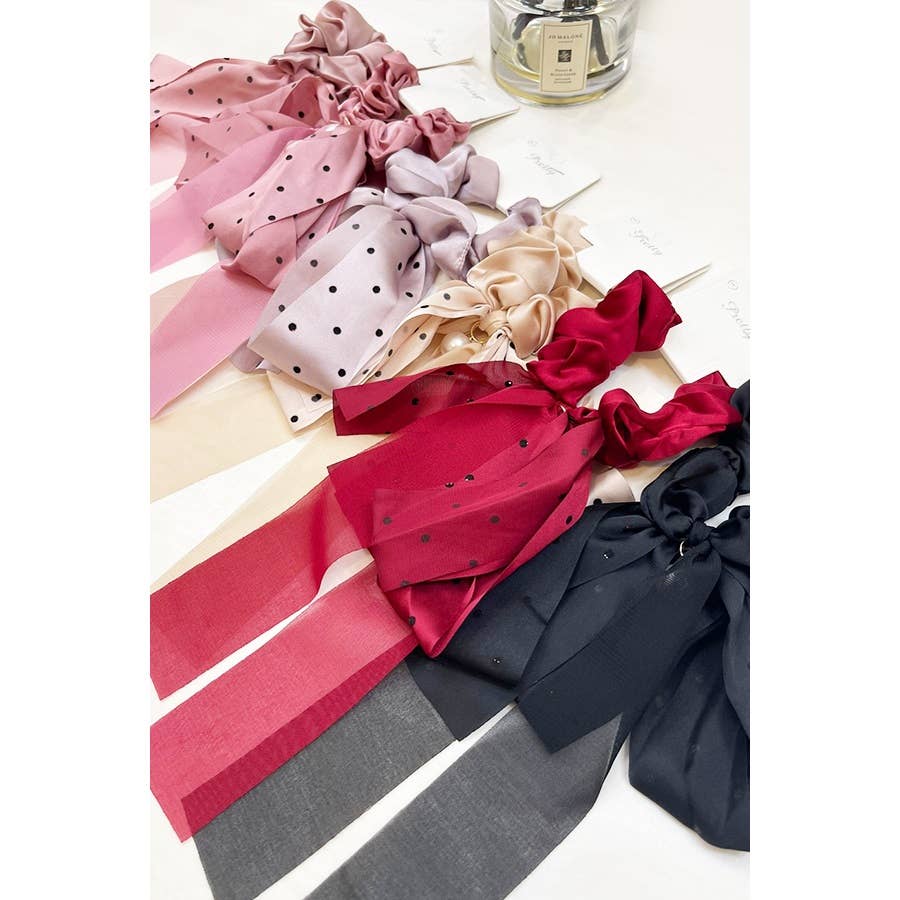Polkadot Mix Satin Ponytail Bow Hair Scrunchies