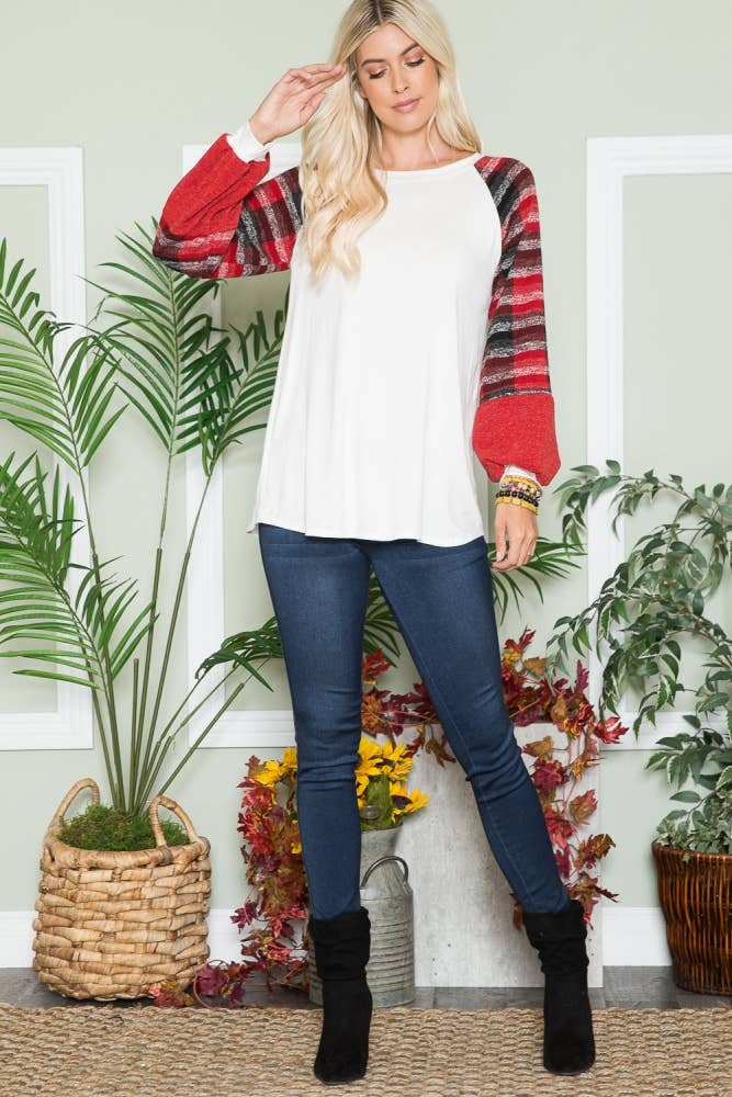 IVORY RED LONG SLEEVE TOP