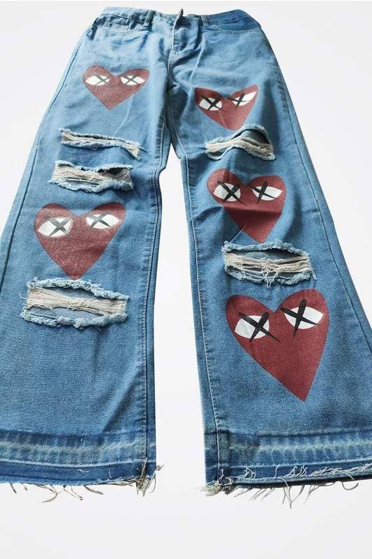 Heart cutout ripped denim jeans