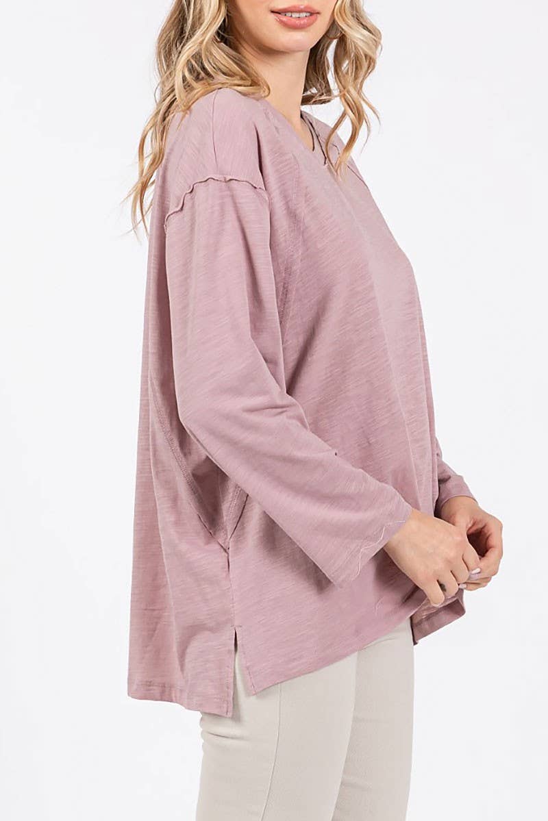 PLUS SIZE V NECK LONG SLEEVE TEXTURED TUNIC TOP