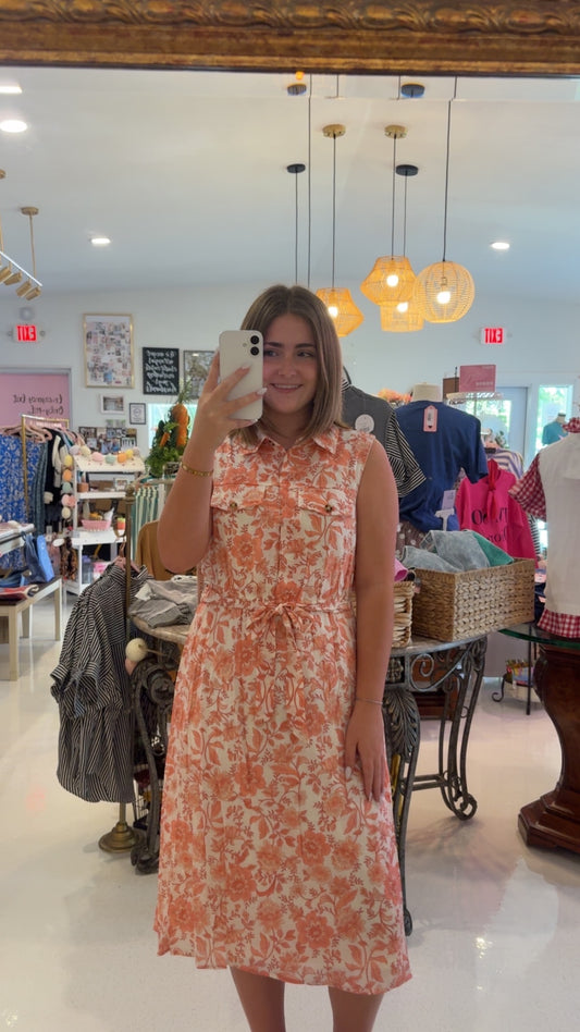 SOFT PAPAYA FLORAL GAUZE DRESS