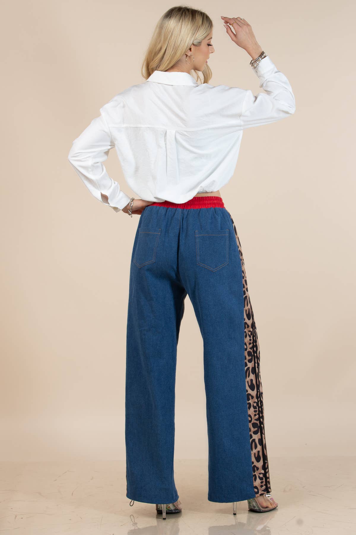 High Waist Animal Print Striped Wide Pants