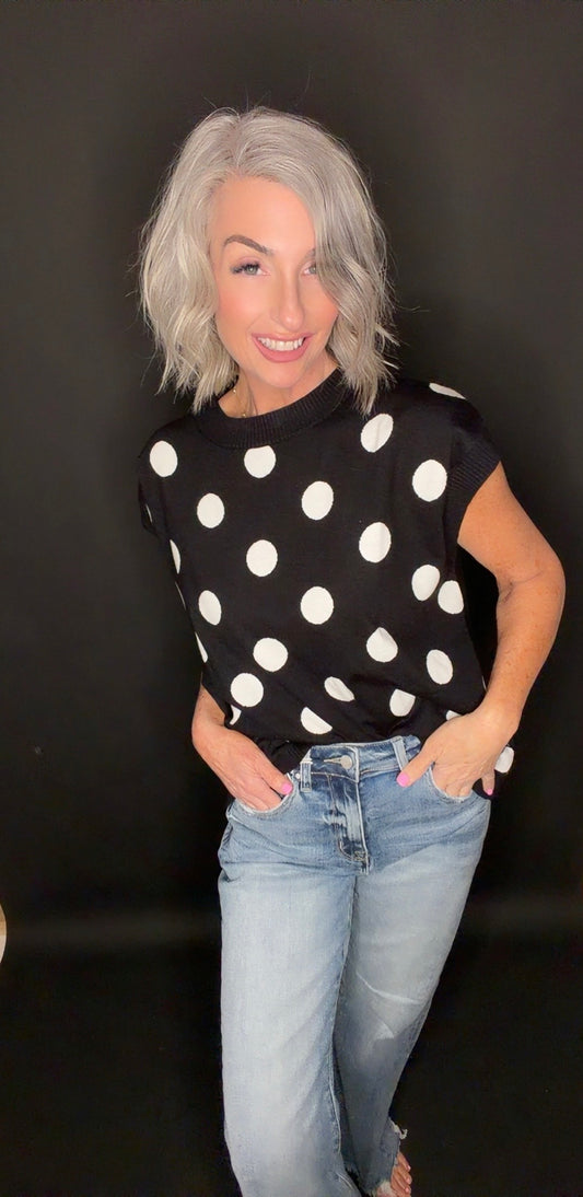 Polka Dot Sleeveless Knit Sweater Top