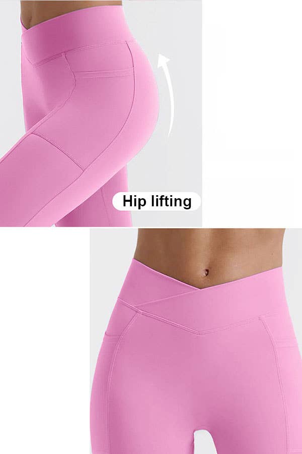 Pink active wear cross waist band wide leg active pants