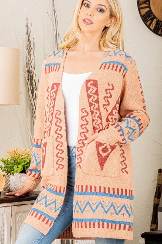 MULTI PRINT OPEN SWEATER CARDIGAN