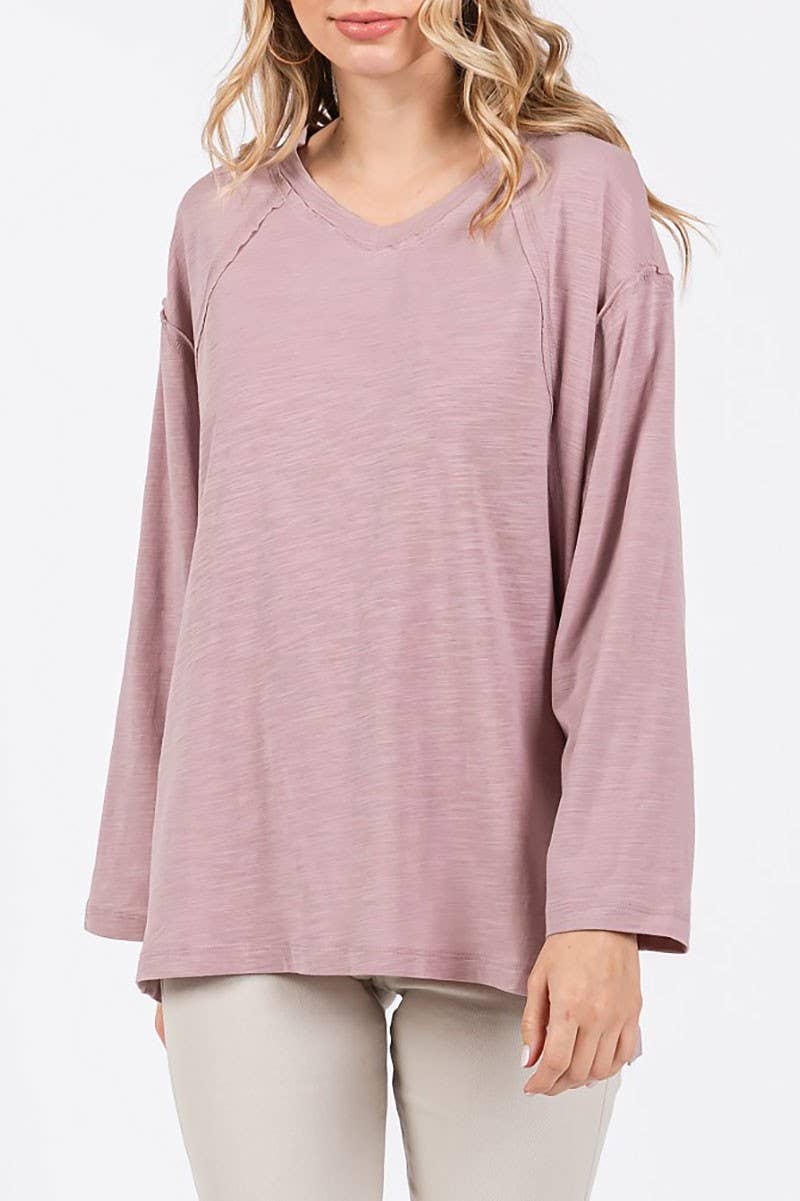 PLUS SIZE V NECK LONG SLEEVE TEXTURED TUNIC TOP