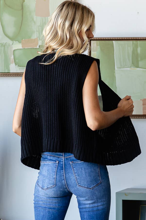 BLACK KNIT VEST CARDIGAN