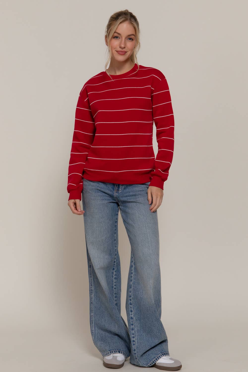 Long Sleeve Engineer Stripe Inner Fleece Sweatshirt