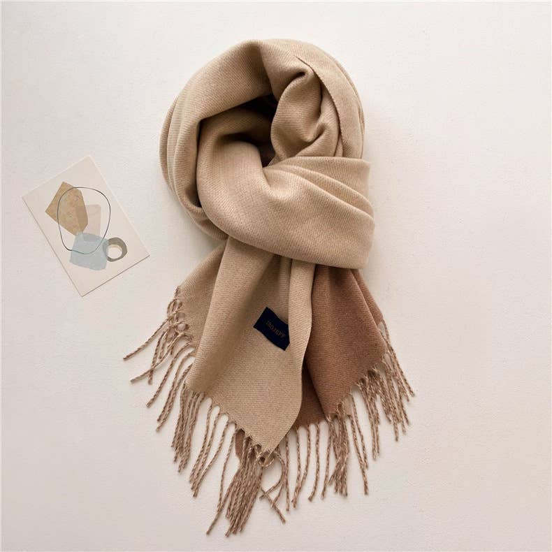 Solid color scarf Double-sided two-color tassel shawl scarf