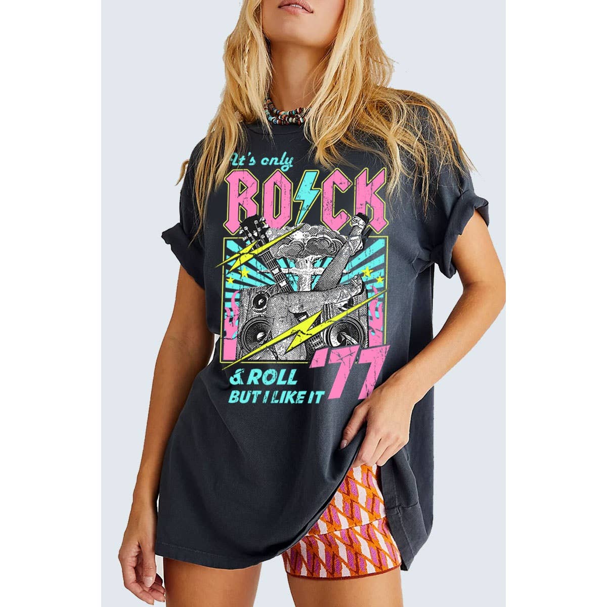 ROCK N ROLL GUITAR OVERSIZED GRAPHIC TEE