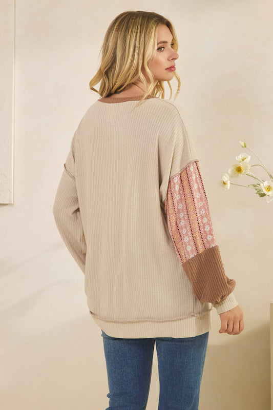 Color Block Floral Patchwork Pullover Top
