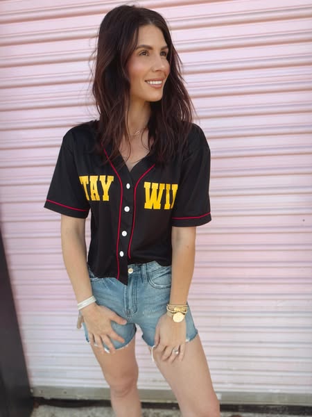 Cropped Baseball Jersey with Foil Print