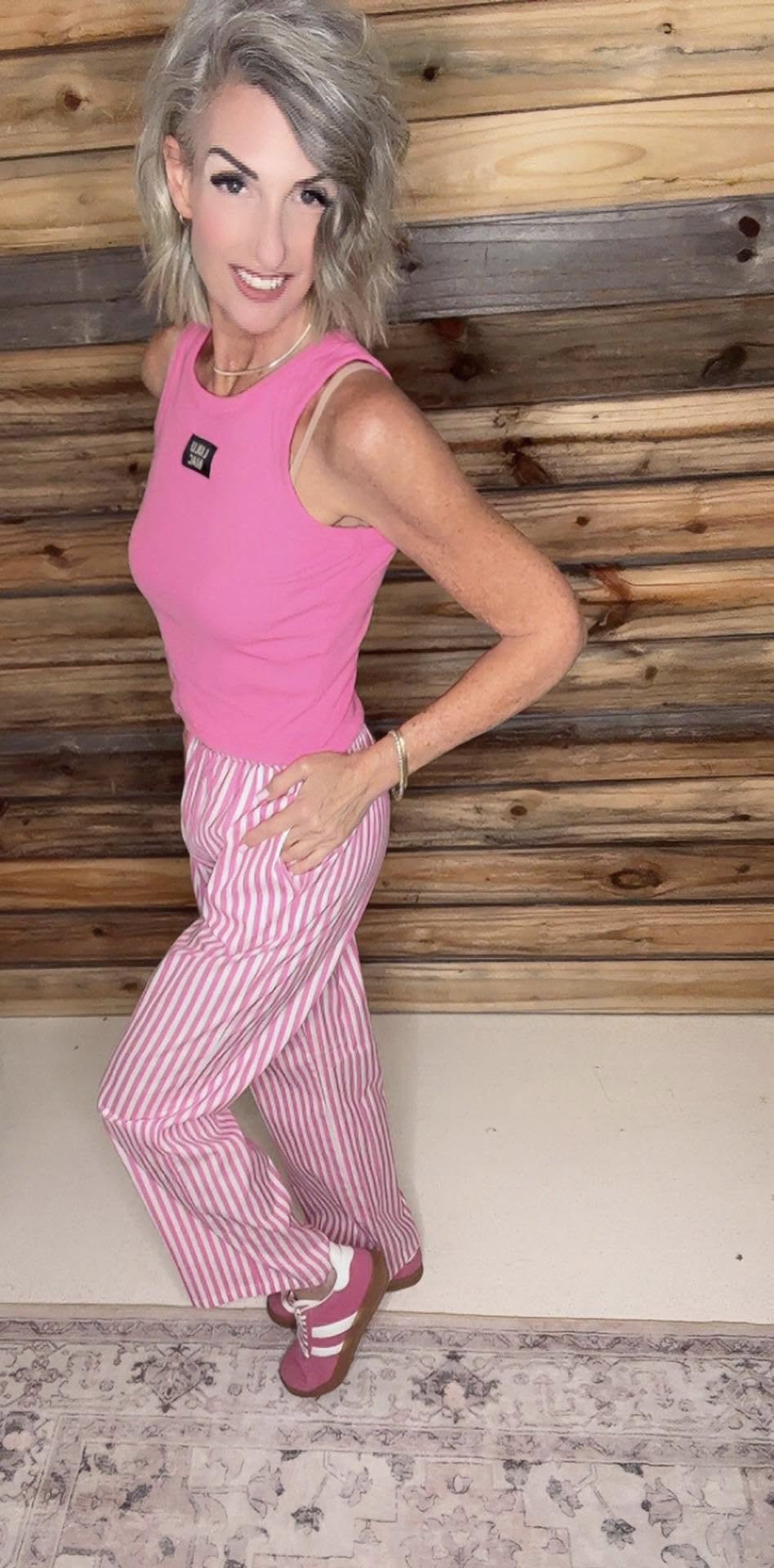 Pink and White Striped Pant