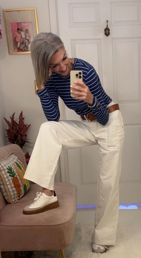 Crew Neck Striped Long Sleeve Causal Knit Top