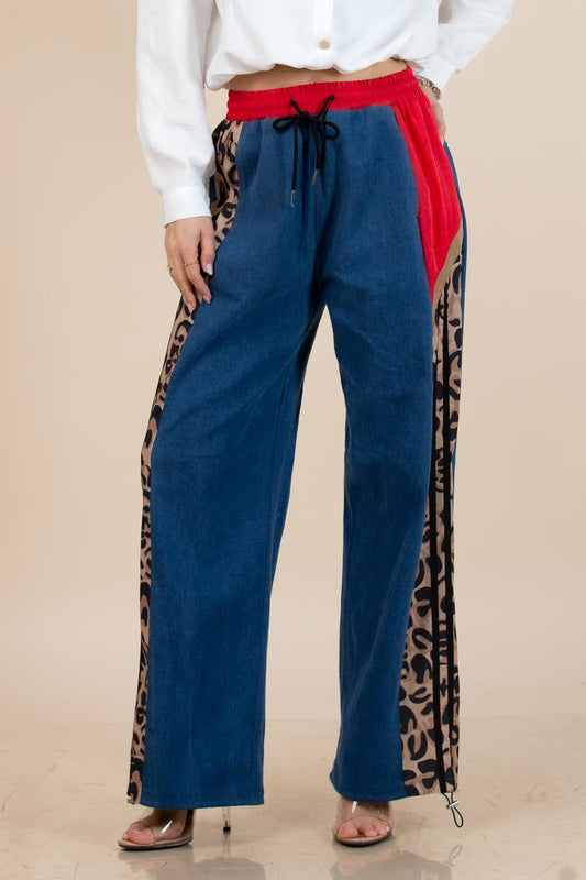 High Waist Animal Print Striped Wide Pants