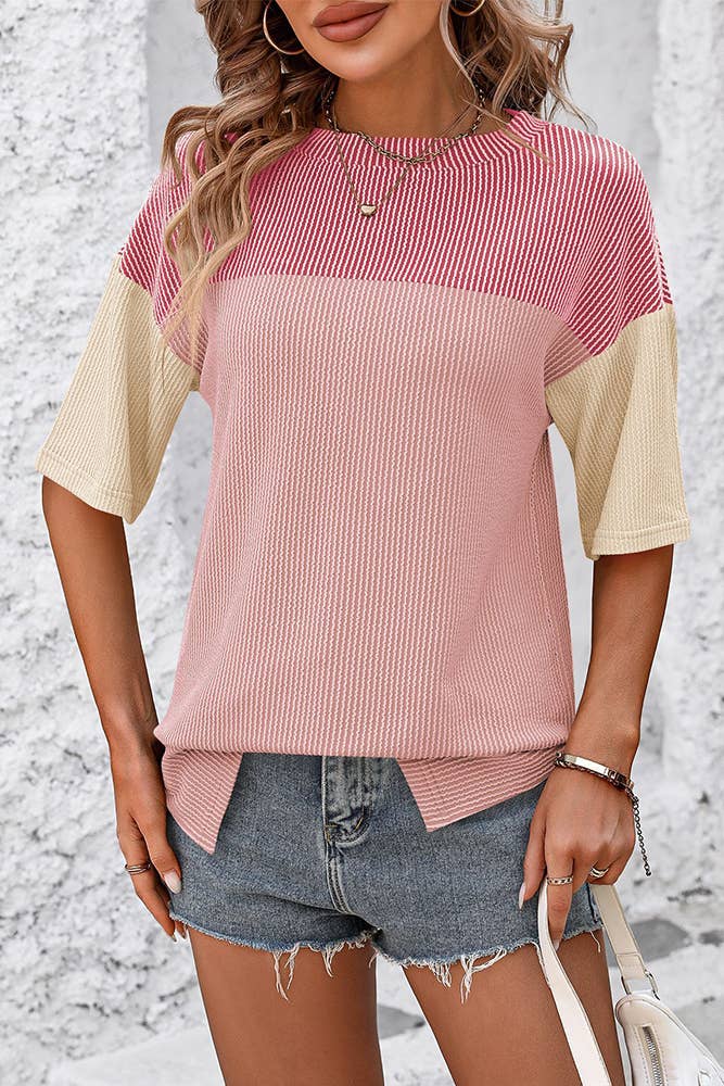 Summer Colorblock Splicing Ribbed Knitting Top MD119