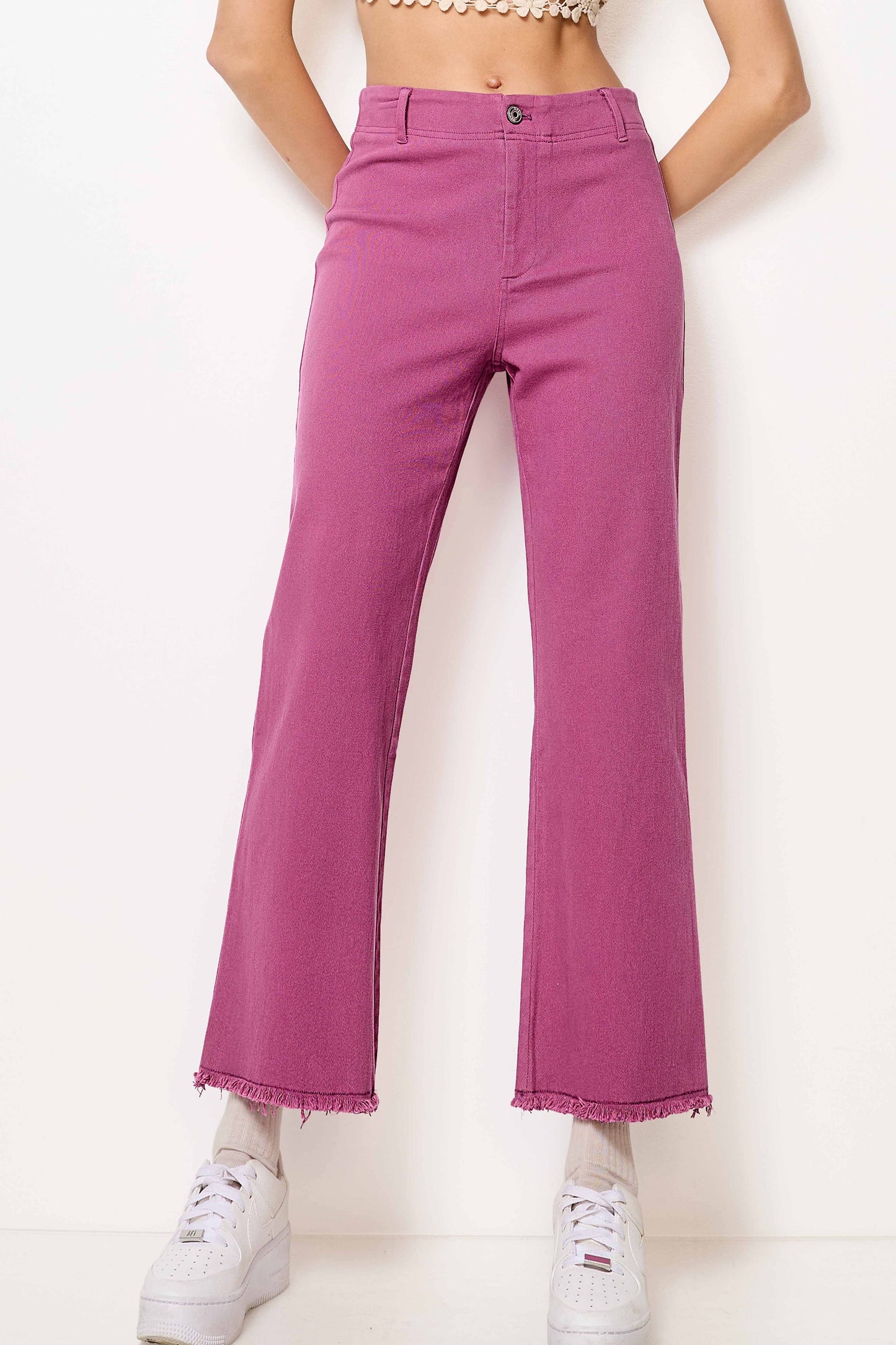 Soft Washed Stretchy High Waisted Flare Pants: Red / L