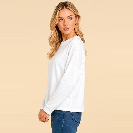 Women's Ribbed Trim Long Sleeve Pullover Top