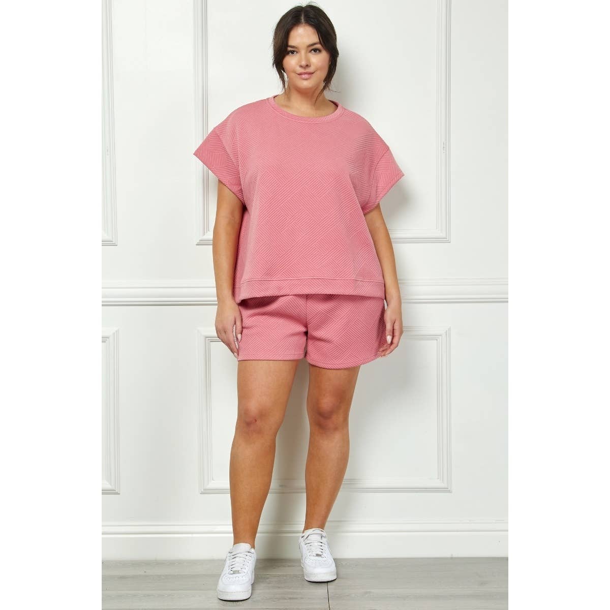Plus Size Patterned French Terry Short Sleeve Top