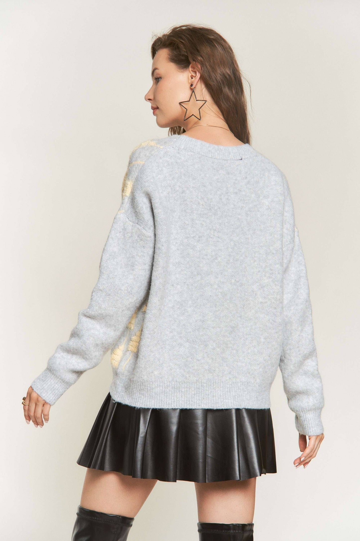 FLUFFY TREE ACCENT CARDIGAN
