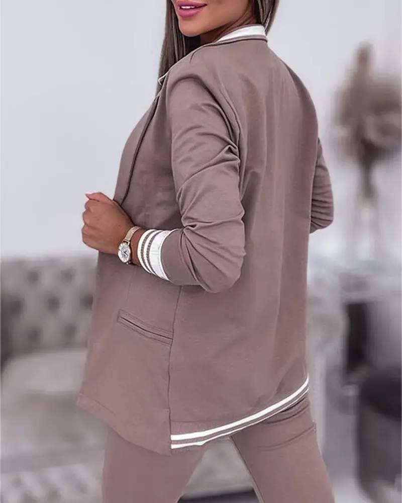 Notched collar blazer coat drawstring pants set