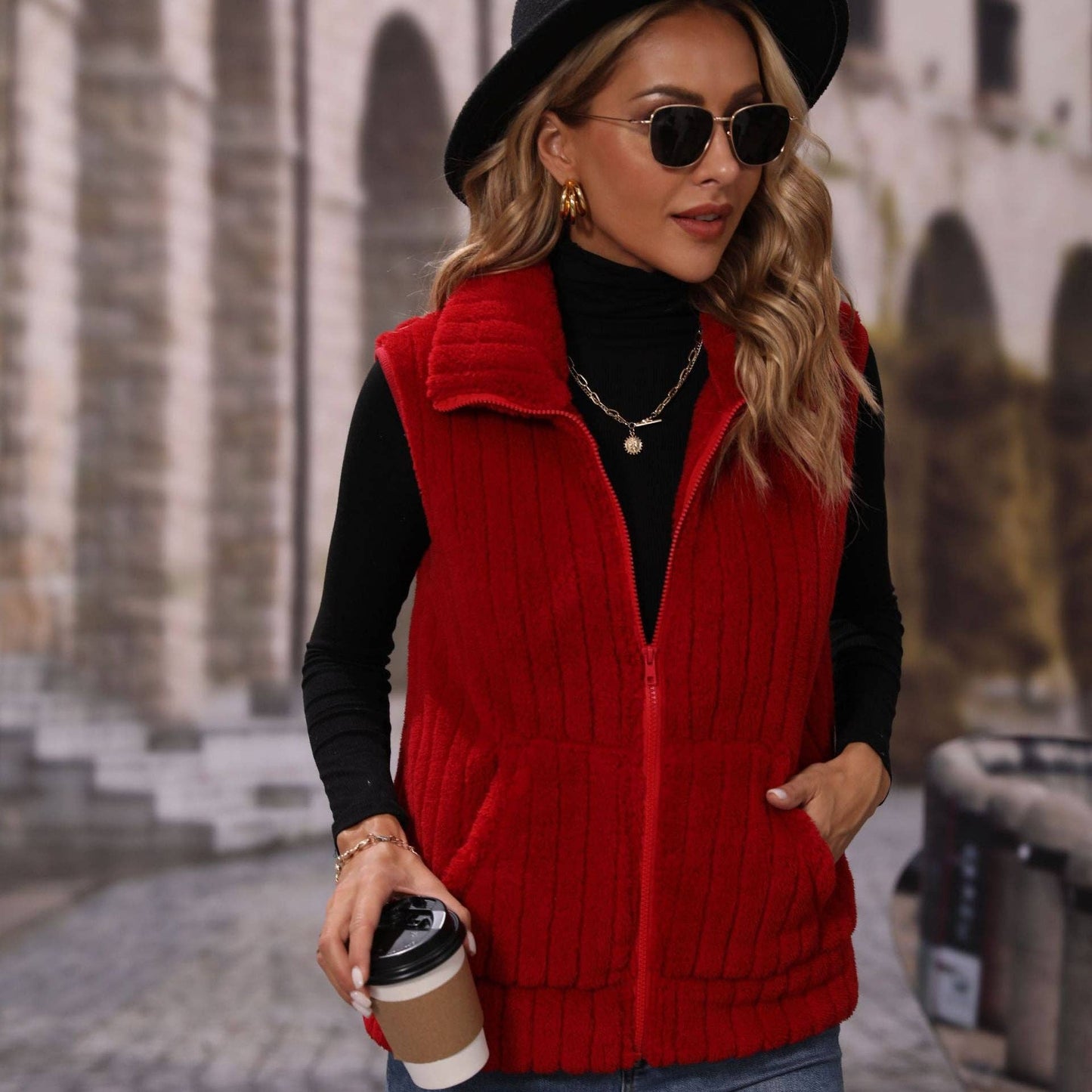 Red Sleeveless Loose Vest