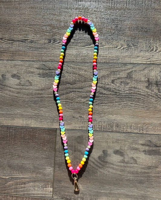 Colorful Beaded Teacher Lanyard with Hearts