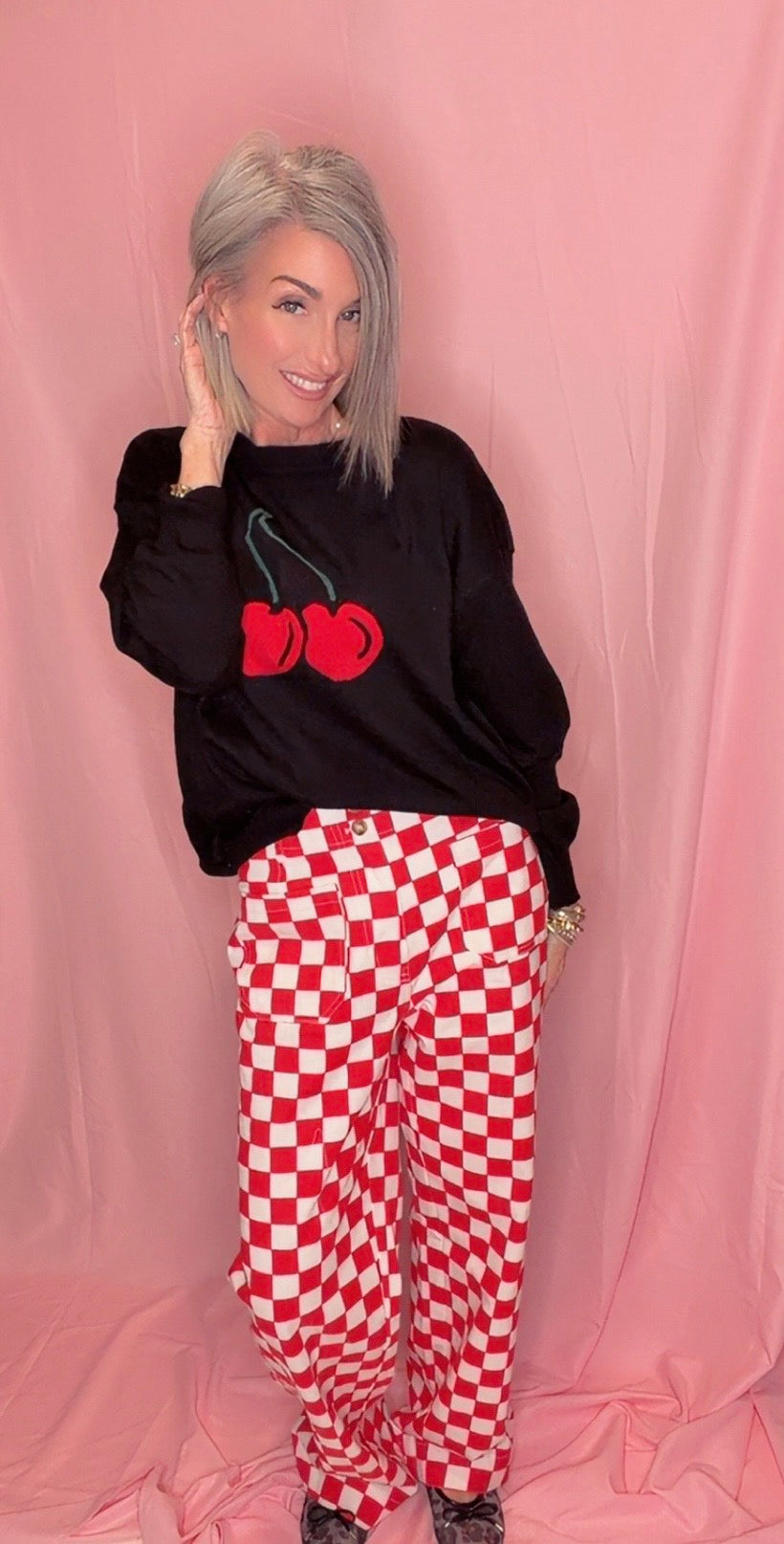 Playful Cherry Print Sweater