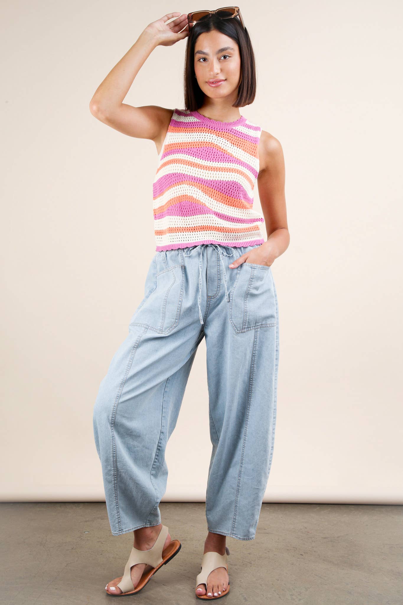 Multi Color Stripe Knit Crop Sweater Top
