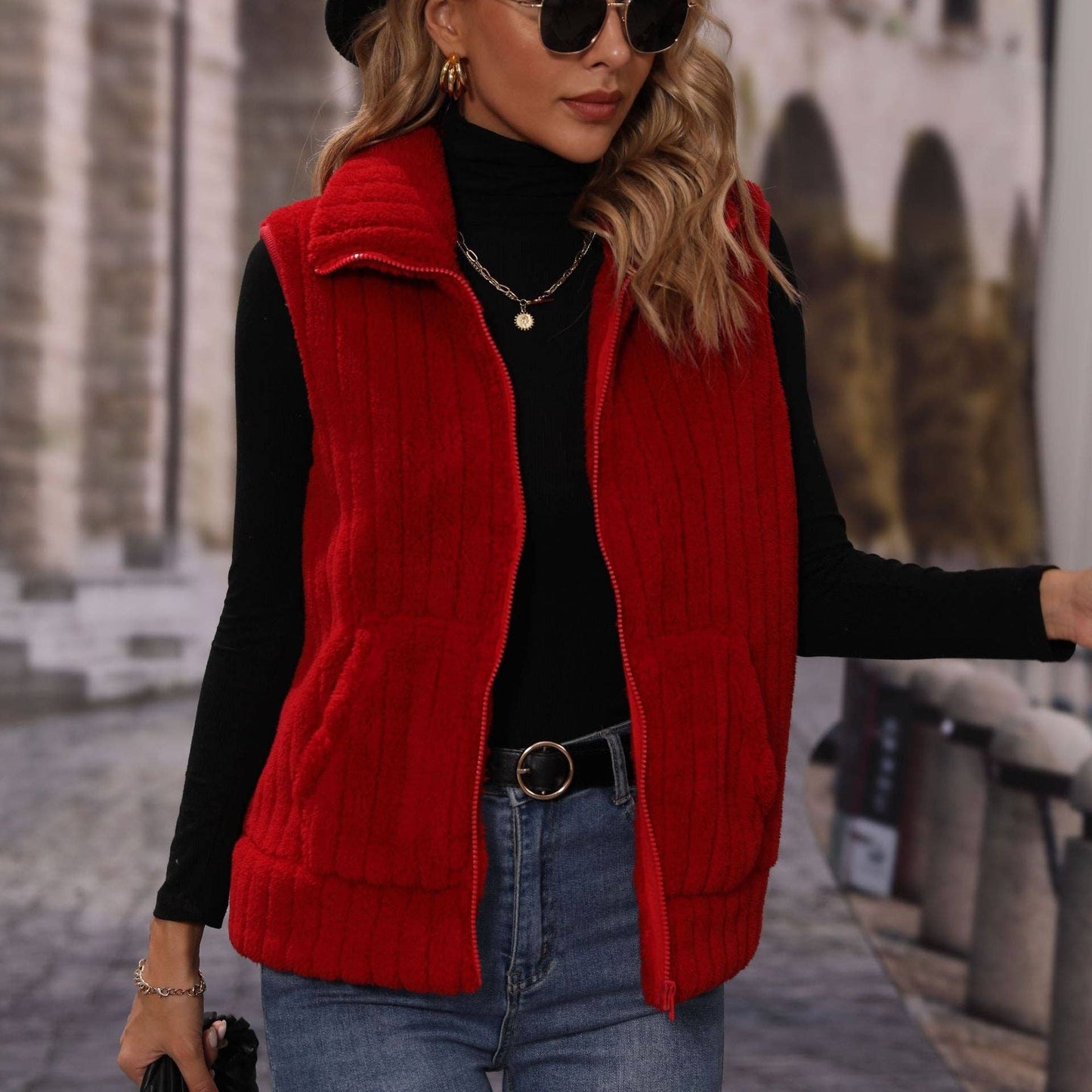 Red Sleeveless Loose Vest