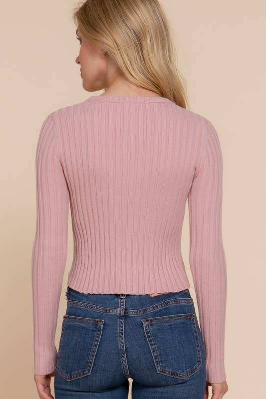 Long Sleeve Crew Neck Rib Sweater