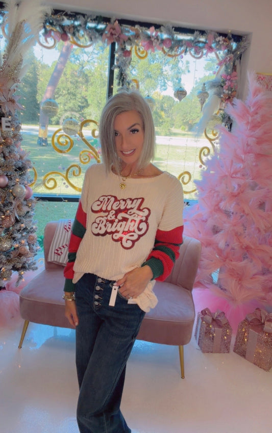 COLOR BLOCK SLEEVE SEQUINS PATCH HOLIDAY TOP