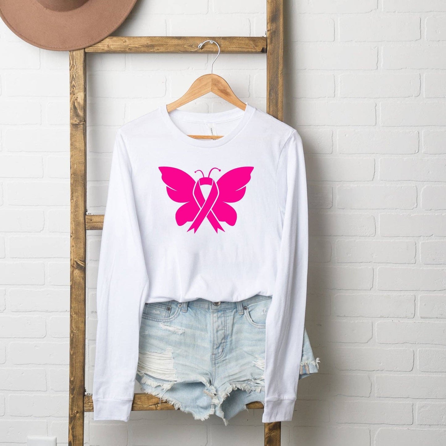 Butterfly Cancer Ribbon | Long Sleeve Graphic Tee
