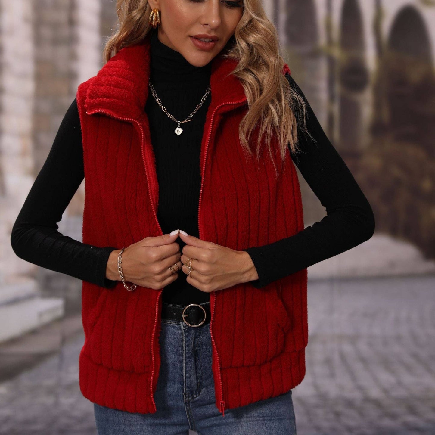 Red Sleeveless Loose Vest