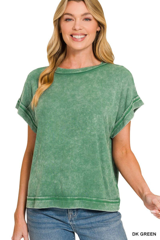 Ribbed Acid Washed Rayon Top