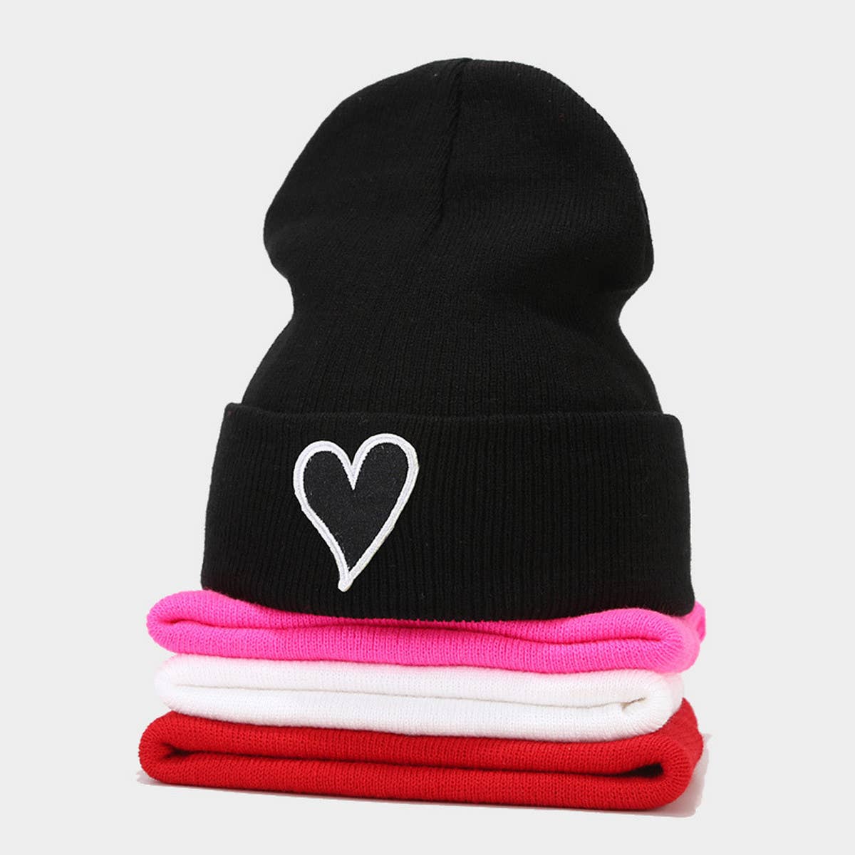 WINTER SIMPLE HEART PATCH KNITTED HAT