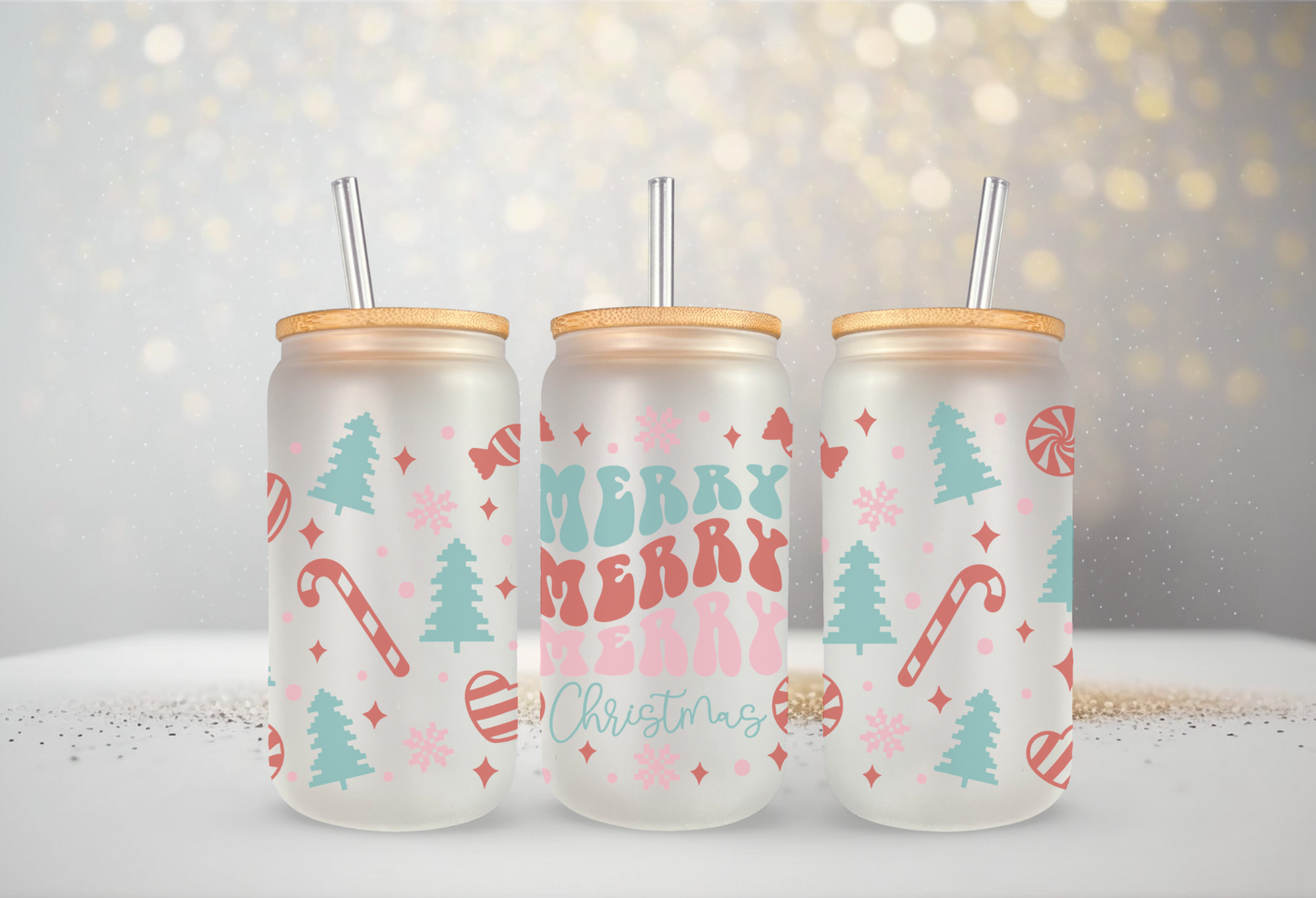 Merry Christmas can glass
