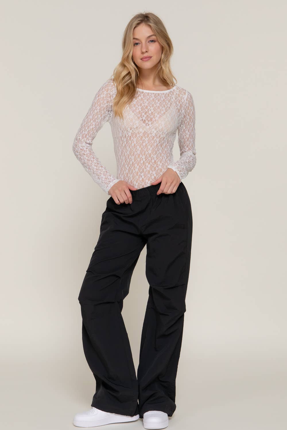 Long Sleeve Boat Neck Lace Bodysuit