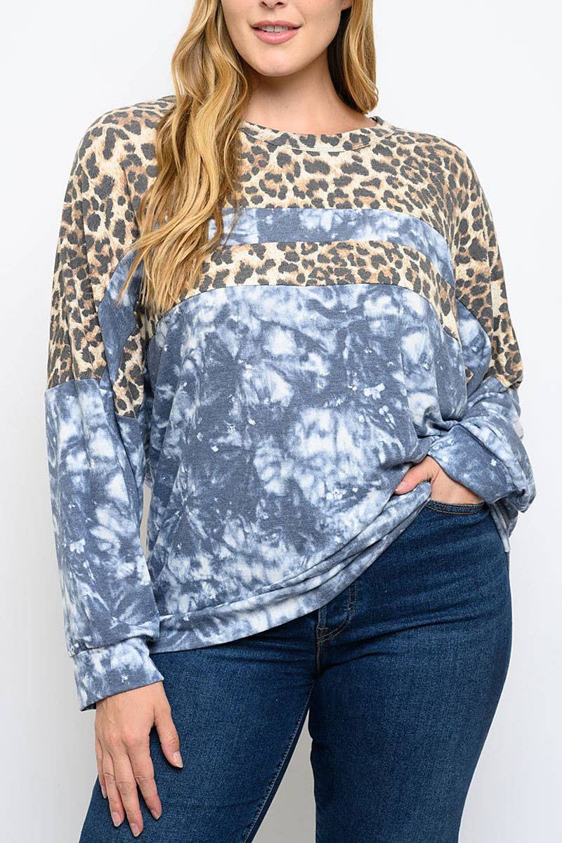 LONG SLEEVE TIE DYE ANIMAL PRINT TOP