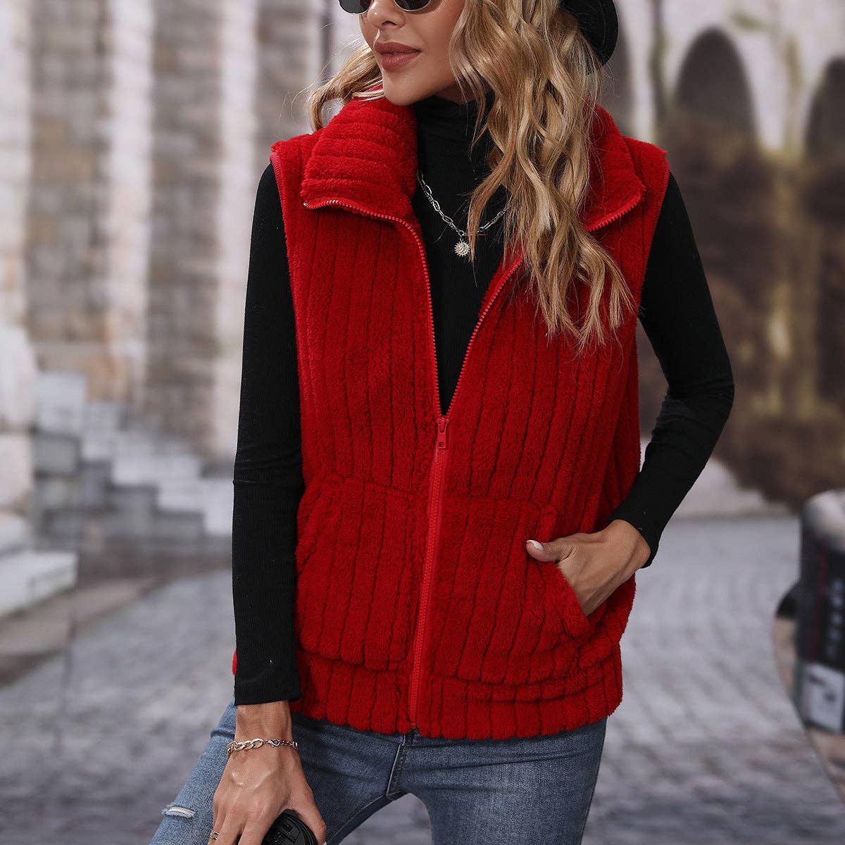 Red Sleeveless Loose Vest