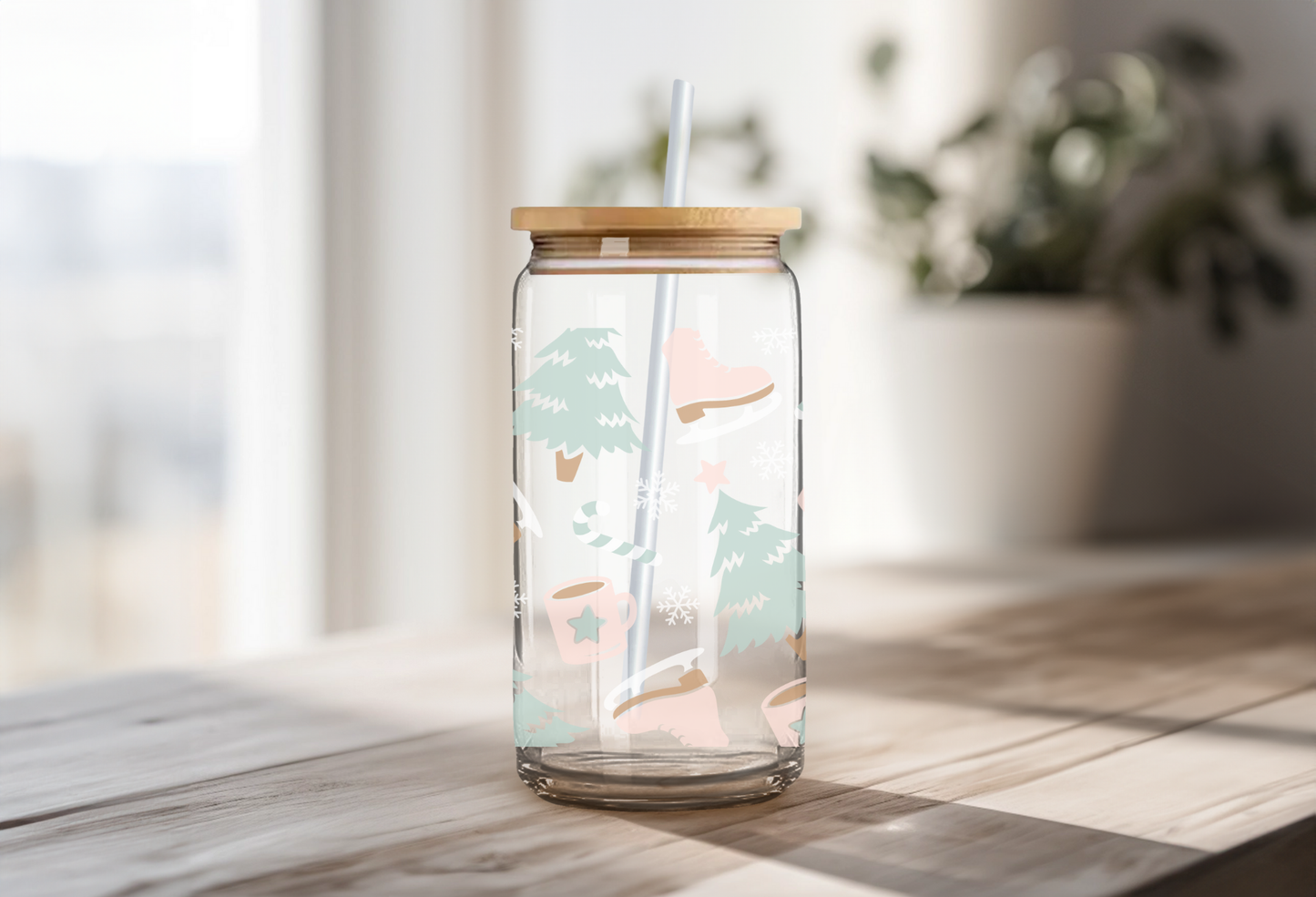 16 Oz Glass Can- Winter Themed Cup, Gifts for Her