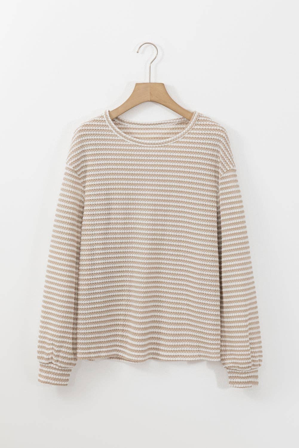 Stripe Round Neck Drop Shoulder Long Sleeve Top