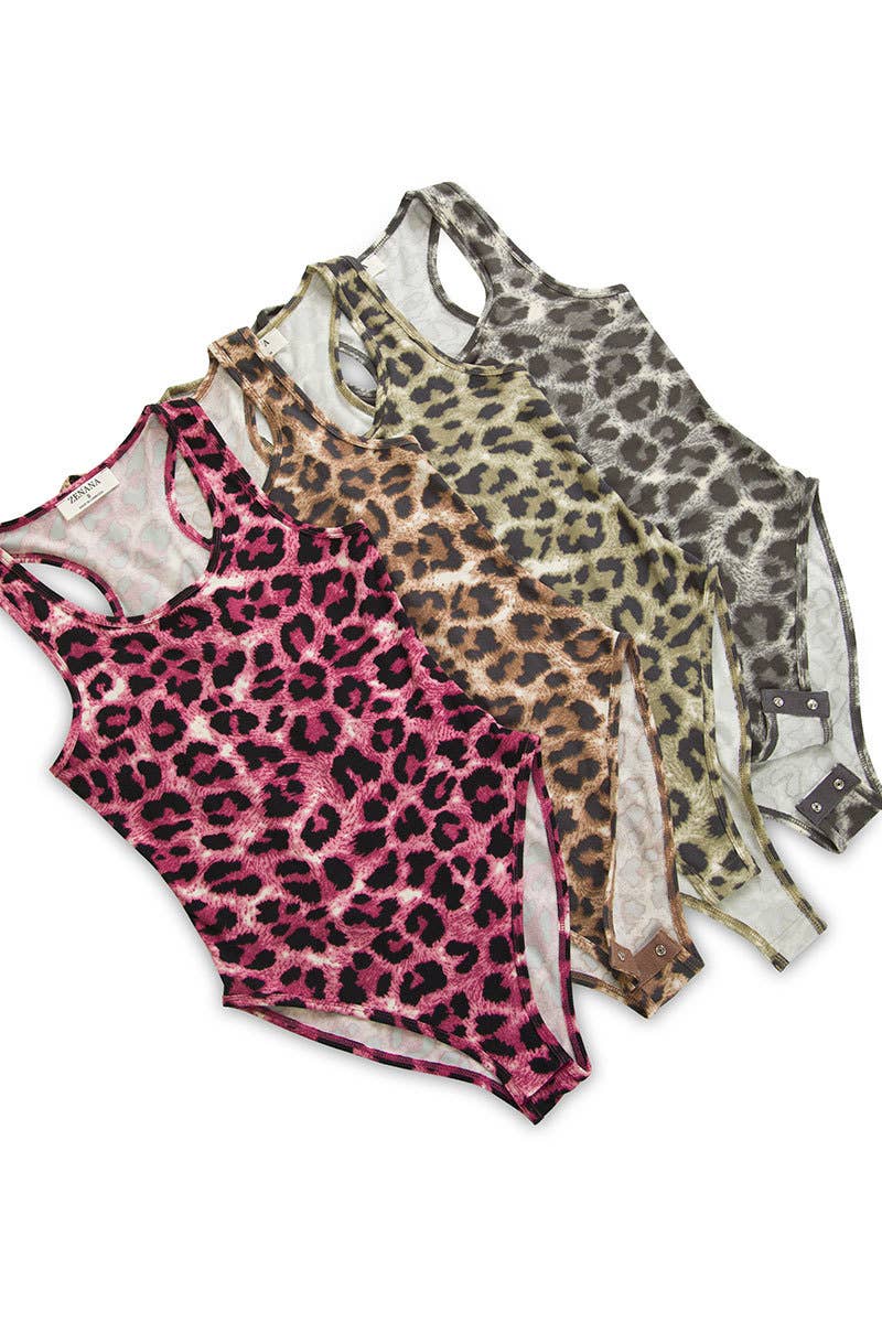 BRUSHED DTY LEOPARD RACER BACK TANK BODYSUIT