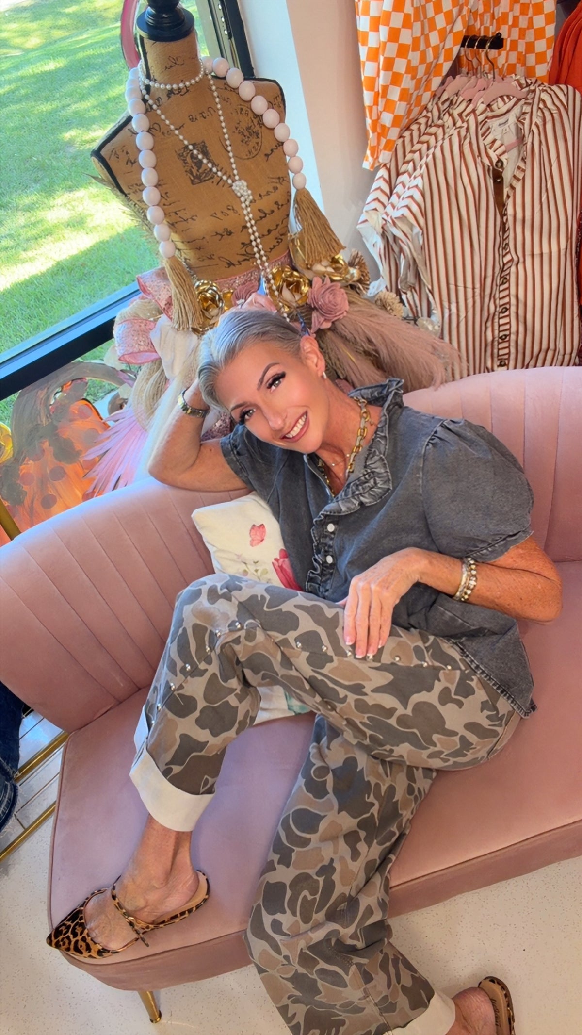 Camo Print Studded Straight Loose Jeans