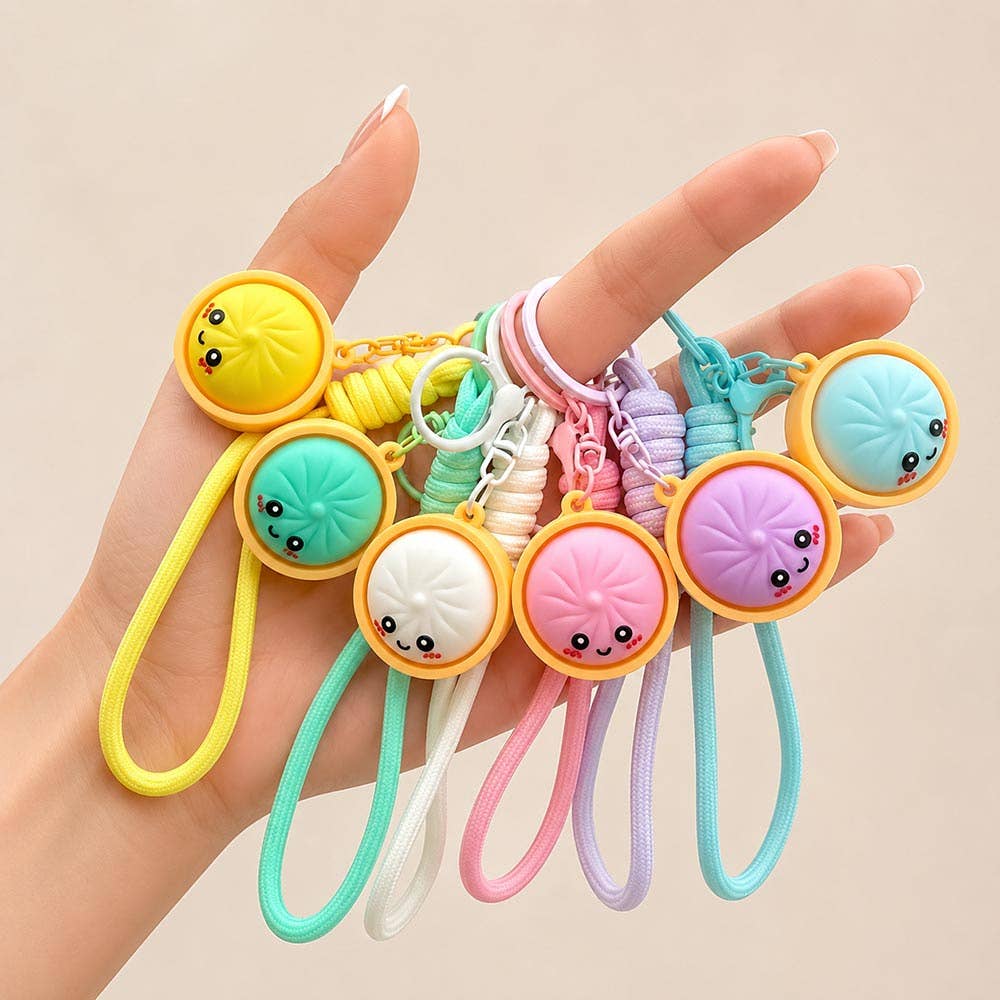 12PCS - Cute Bao Bun Dumpling Stress Relief Fidget Clicker Bag Charm Keychains