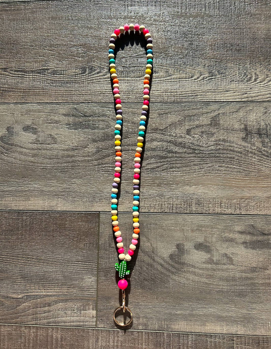 Colorful Beaded Teacher Lanyard with Cactus
