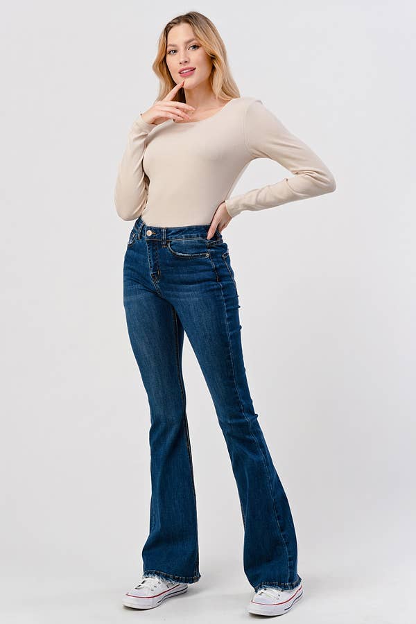 Dark Wash - Mid Rise Classic Flare Jeans